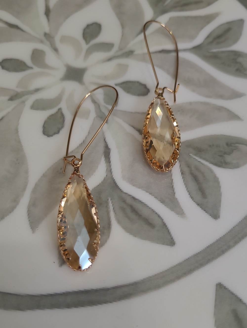 NWT Gold Teardrop Crystal Dangle Earrings